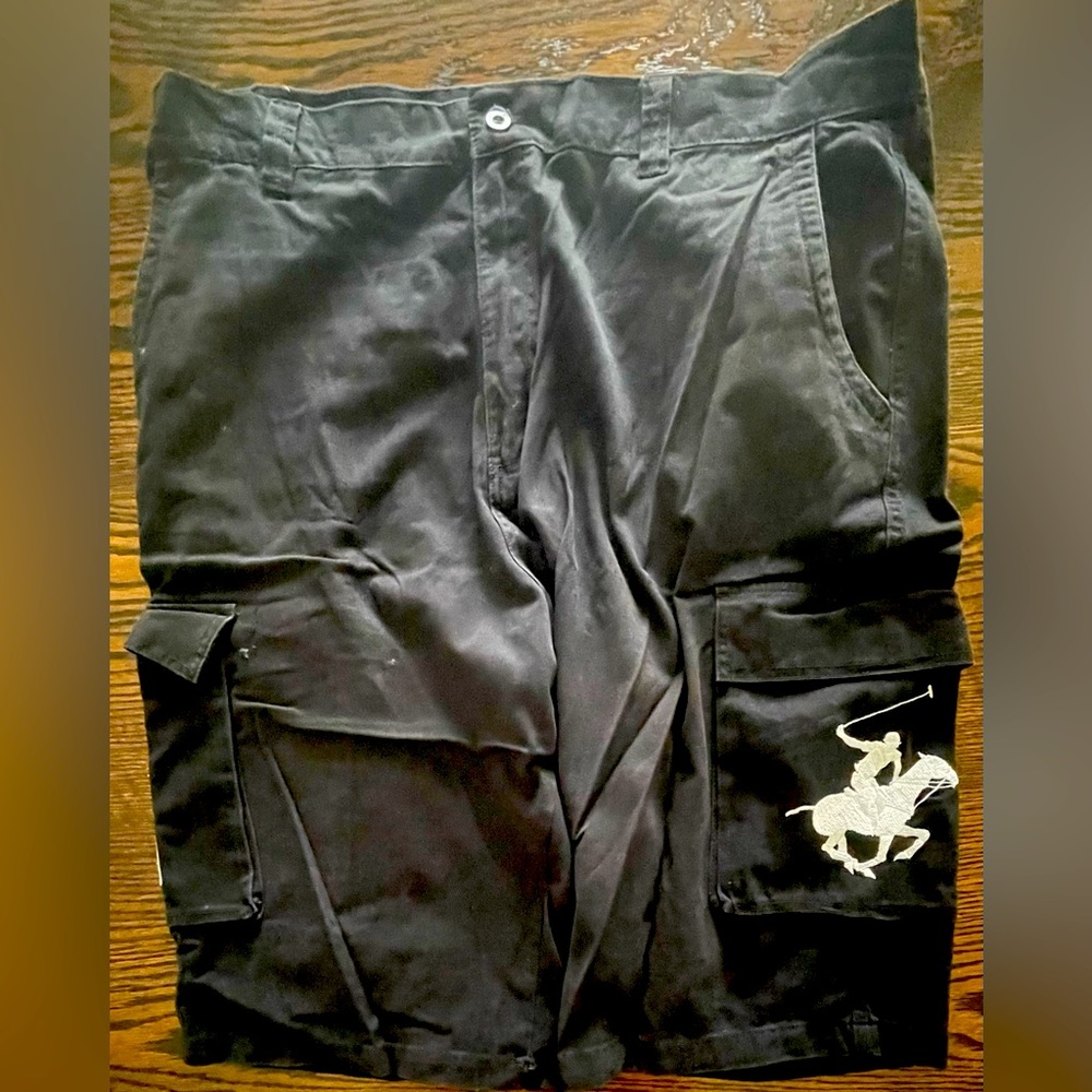 POLO RALPH LAUREN Cargo Shorts Men's Sz 40 Black Distressed Bermudas Graphic Vtg
